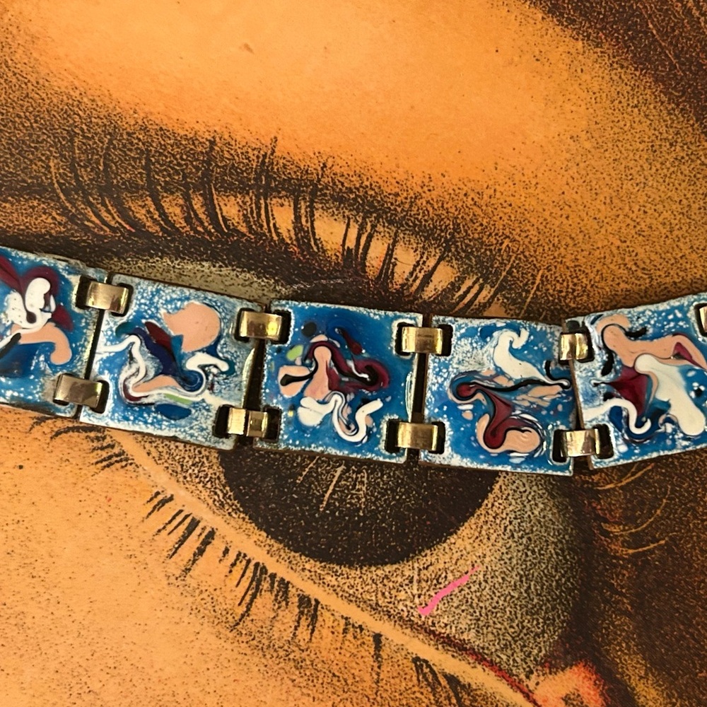 Vintage MCM Enamel Swirls Link Bracelet
